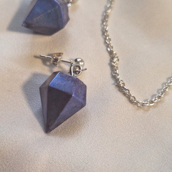 Artisan Handmade Resin Deep Dark Purple Gem Shape Necklace Earring Jewelry Set - Picture 5 of 6